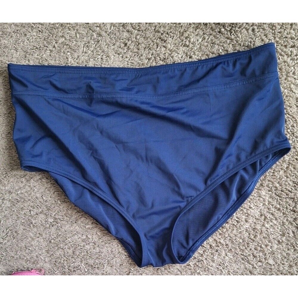 Lands End 2 Piece Swimsuit Sz 1X Blue  White Polka Dot Tankini High Waist Bottom - Picture 4 of 9